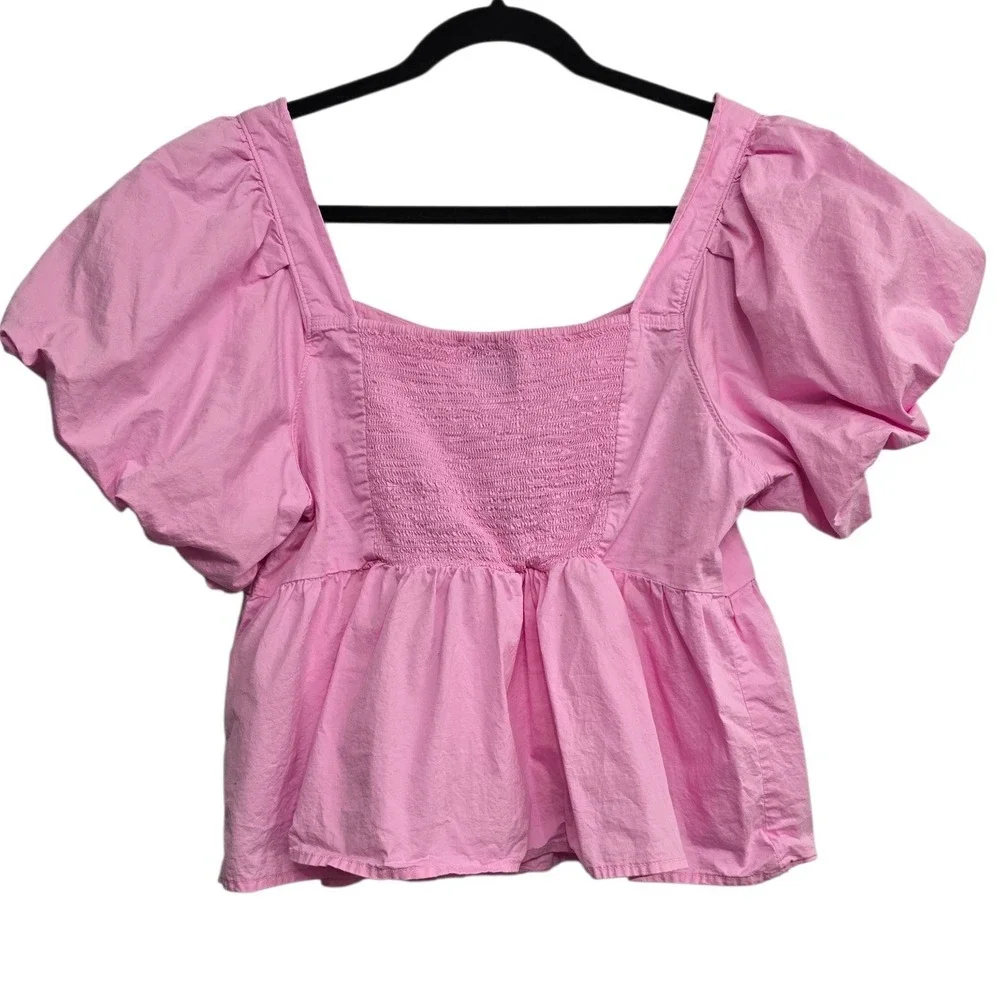 Old‎ Navy Cotton Pink Puff Sleeve Babydoll Top L Cottagecore Coquette Feminine